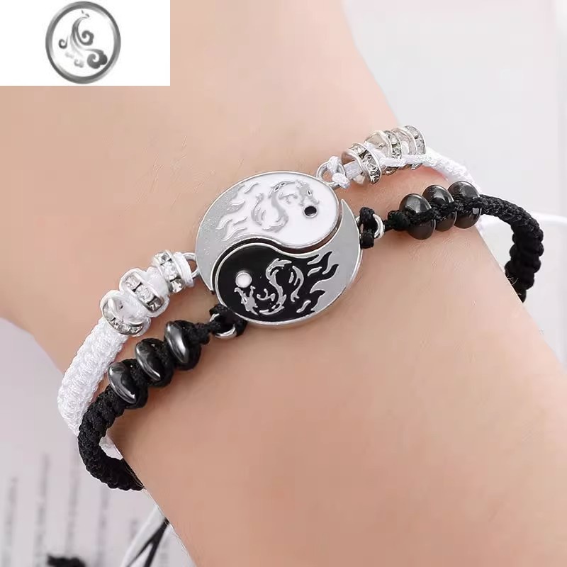JiMi新款中国风复古手工太极阴阳龙手链一对男女学生情侣编织手环礼工 L147+L1482件套