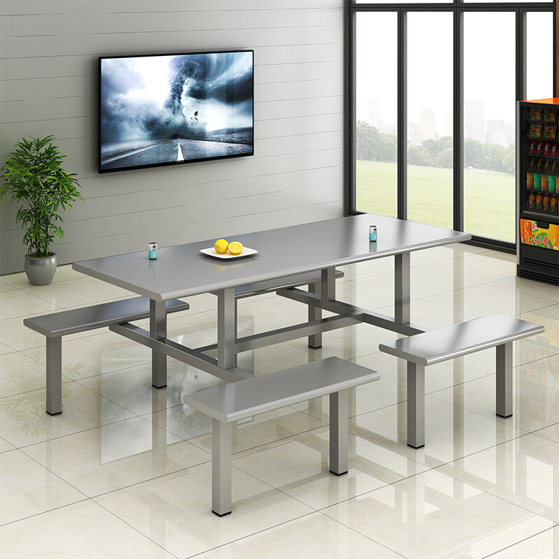 域赢学校员工食堂餐桌椅4人6人8人餐桌连体快餐桌椅组合 8人位不锈钢