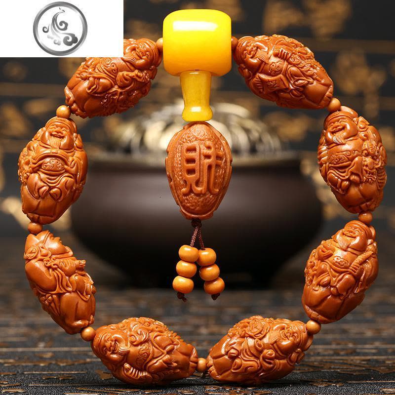 上善橄榄核手串核手串链文玩手串男女款南苏工精工刻八大财神 JiMi手链图片