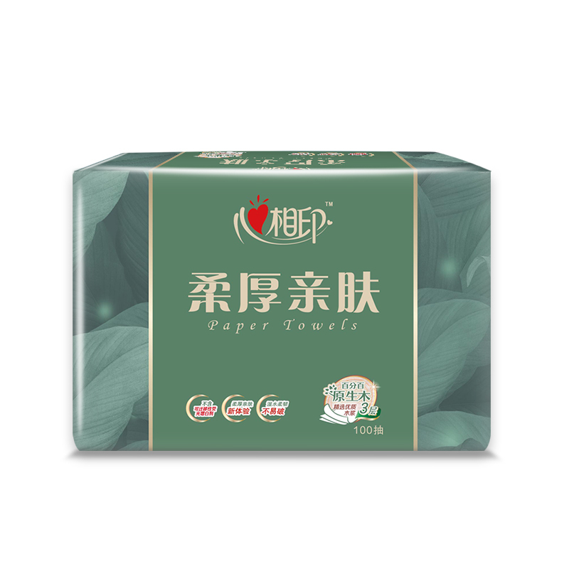 心相印DT100柔厚亲肤三层100抽18包塑装纸面