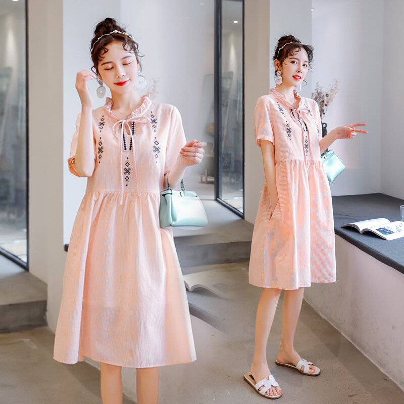 迪鲁奥(DILUAO)新款孕妇连衣裙2021夏韩版短袖孕妇裙中长款孕妇连衣裙夏季裙子