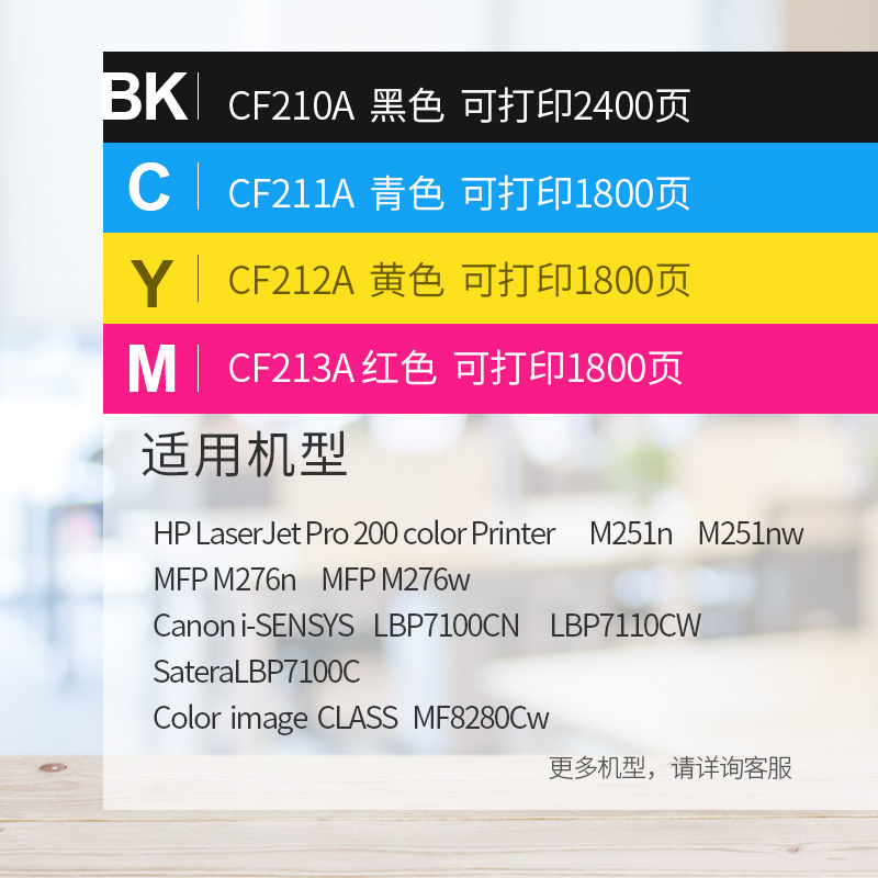 格之格CF210A硒鼓四色套装适用惠普M251n M251nw M276n M276nw 佳能7100C 粉盒高清大图