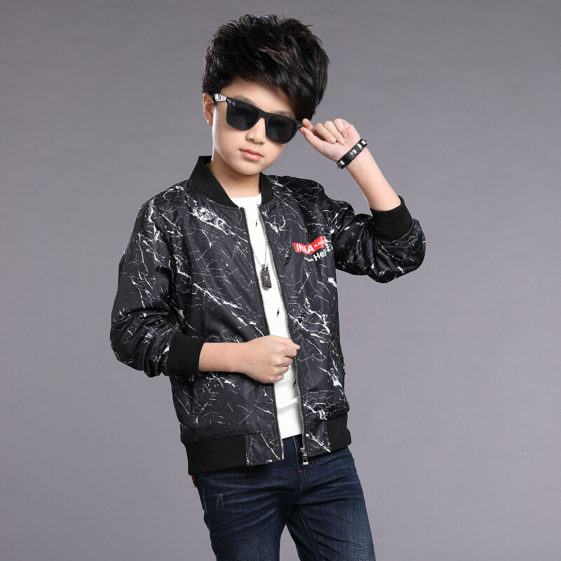 童装男童外套春装儿童棒球服男孩学生开衫上衣夹克中大童170cm白色