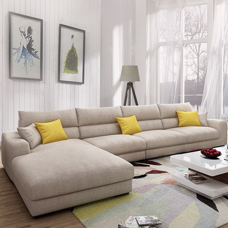 简约小户型棉麻可拆洗乳胶沙发l形沙发 双人 单人 贵妃普通款浅杏色