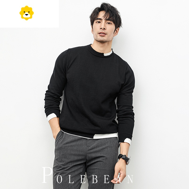 fishbasket假两件毛衣男季新款商务休闲套头衬衫领西装内搭打底男士