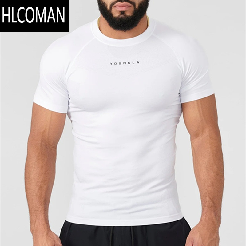 HLCOMANYOUNGLA 健身衣运动t恤男短袖美式潮牌肌肉紧身衣高弹训练衣速干