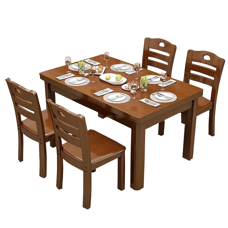 金佑莱实木餐桌椅组合现代简约长方形方桌吃饭桌子(可定制) 一桌四椅 140x80x75cm 套高清大图