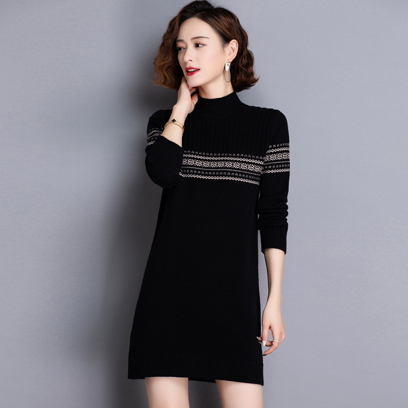 2024春秋装新款专柜品牌羊绒衫女大码羊毛衫女山羊绒衫中长款连衣裙套头毛衣女系带修身显瘦针织衫打底衫女大码女装 6986绿色 XL