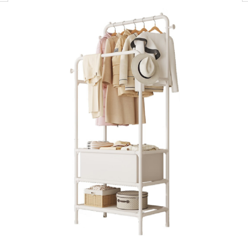 多功能双杆衣帽架落地挂衣架简易卧室衣架房间收纳架床边衣服架高清大图