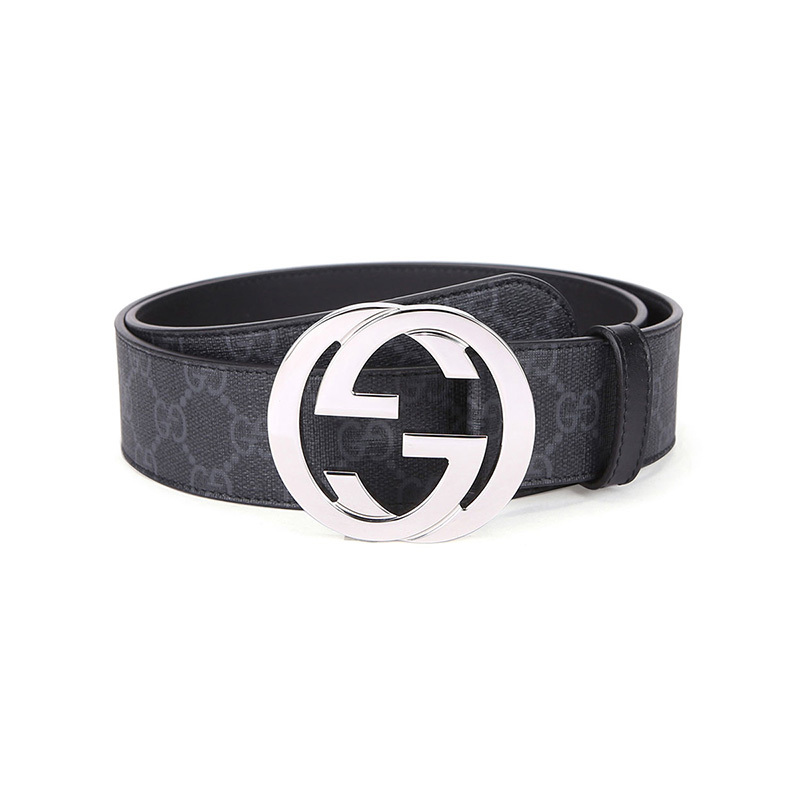 gucci古驰gucci腰带男士经典双g压纹商务休闲时尚皮带黑灰色411924kg
