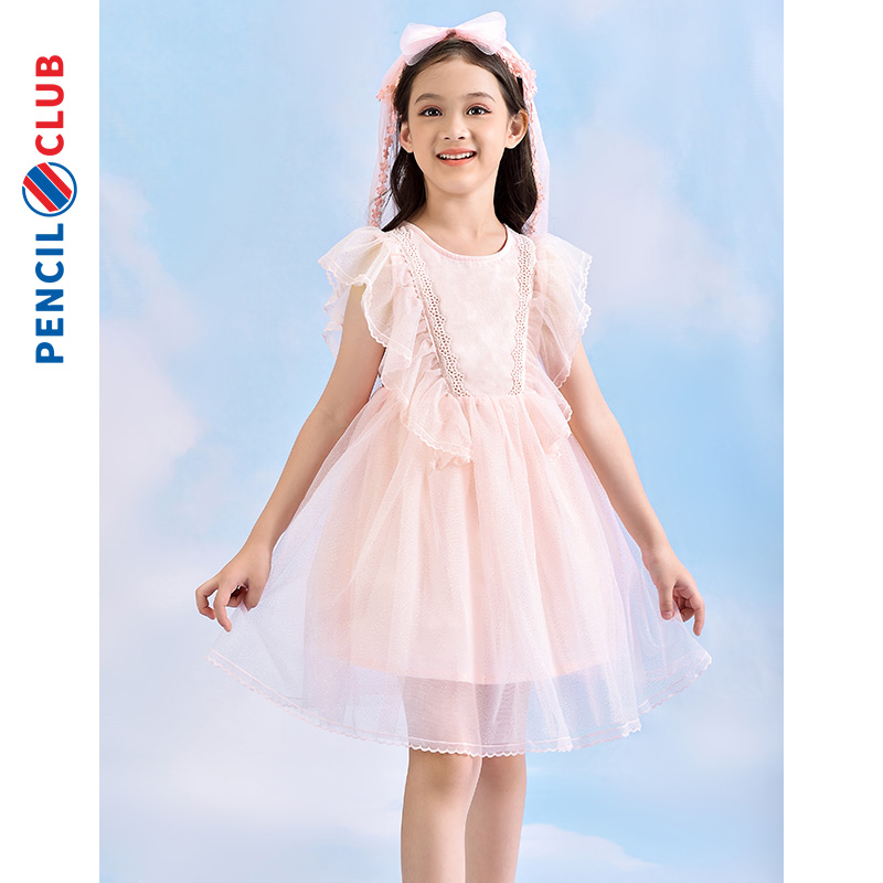 [1件3.5折]铅笔俱乐部童装2025年夏季新款女童连衣裙中大童演出服公主裙网纱