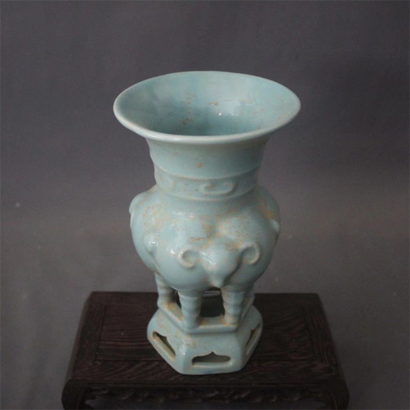美帮汇特卖景德镇仿古陶瓷宋汝窑天青釉三羊尊家居装饰展柜摆件做旧收藏高清大图