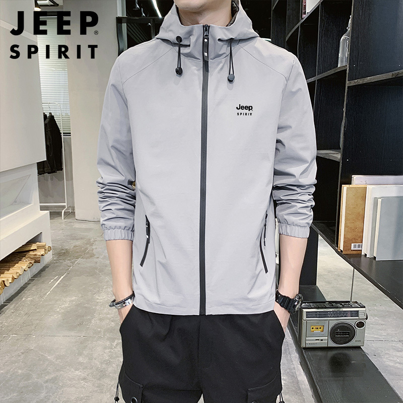 JEEP SPIRIT吉普春秋夹克大码轻质外套男商务休闲夹克衫上衣青年简约连帽防风衣服