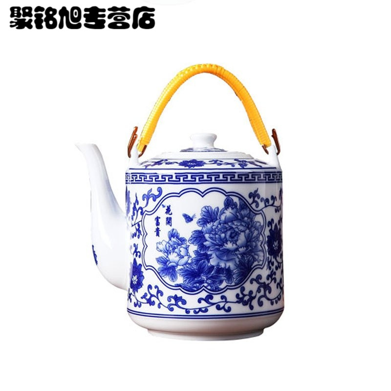 青花陶瓷水壶家用提梁壶泡茶壶瓷器冷水壶凉水壶生活日用家居器皿水具水杯创意简约陶瓷