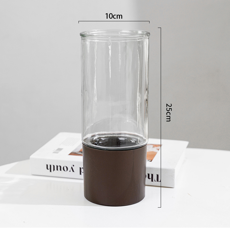 玻璃花瓶 透明光面(塑料底托款) 直径10cm*高 25cm高清大图