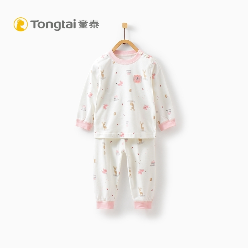 童泰TONGTAI婴儿纯棉肩开内衣套装6-24个月-3岁宝宝套头上衣裤子2件套