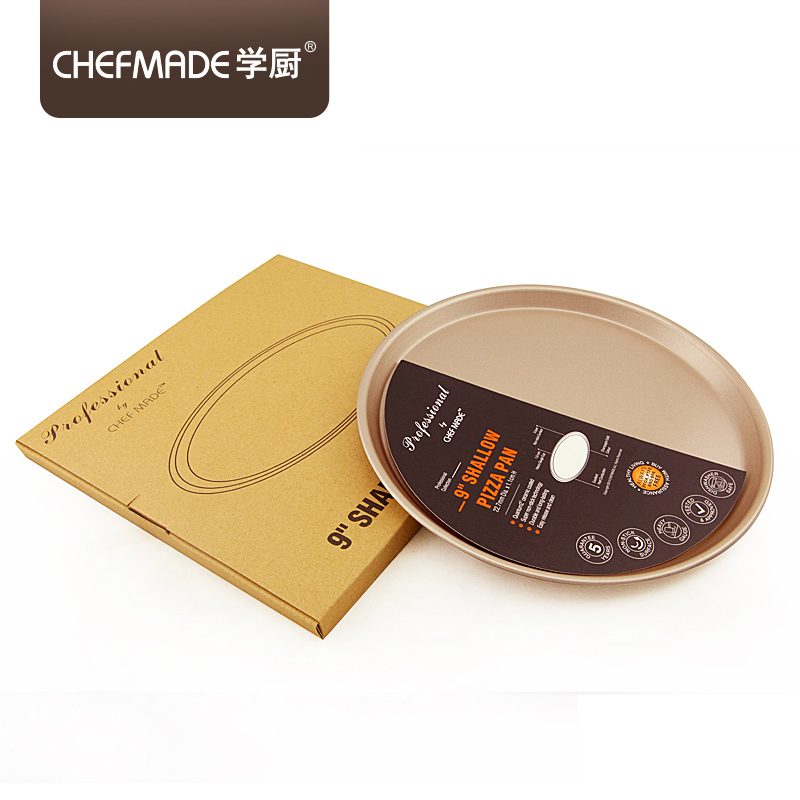 学厨 CHEFMADE 烘焙模具 金色9寸不粘披萨浅款盘披萨圆形烤盘 厨房工具WK9043
