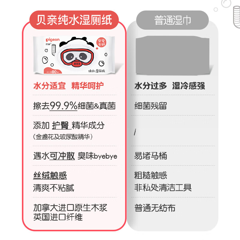 贝亲纯水湿厕纸棉柔巾湿巾纸婴儿专用新生宝宝清洁80抽*1包