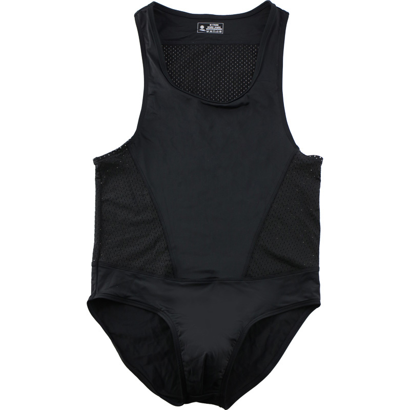 suntek男士弹力紧身运动健身透气网孔美体塑身背心三角连体衣塑身连体