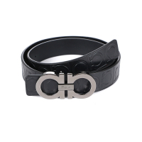 Ferragamo 菲拉格慕腰带 男士黑色牛皮压花板扣式皮带黑色 95CM 679169 0587182