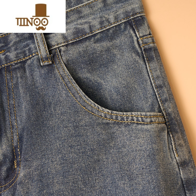 YANXU牛仔裤男直筒宽松美式复古做旧休闲阔腿百搭2022新款松新22高清大图