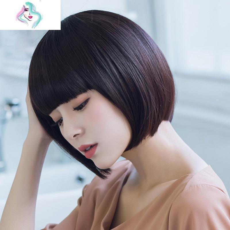 假发女短发真发bobo头内扣韩国波波头套发型齐斜刘海圆脸蓬松逼真 你