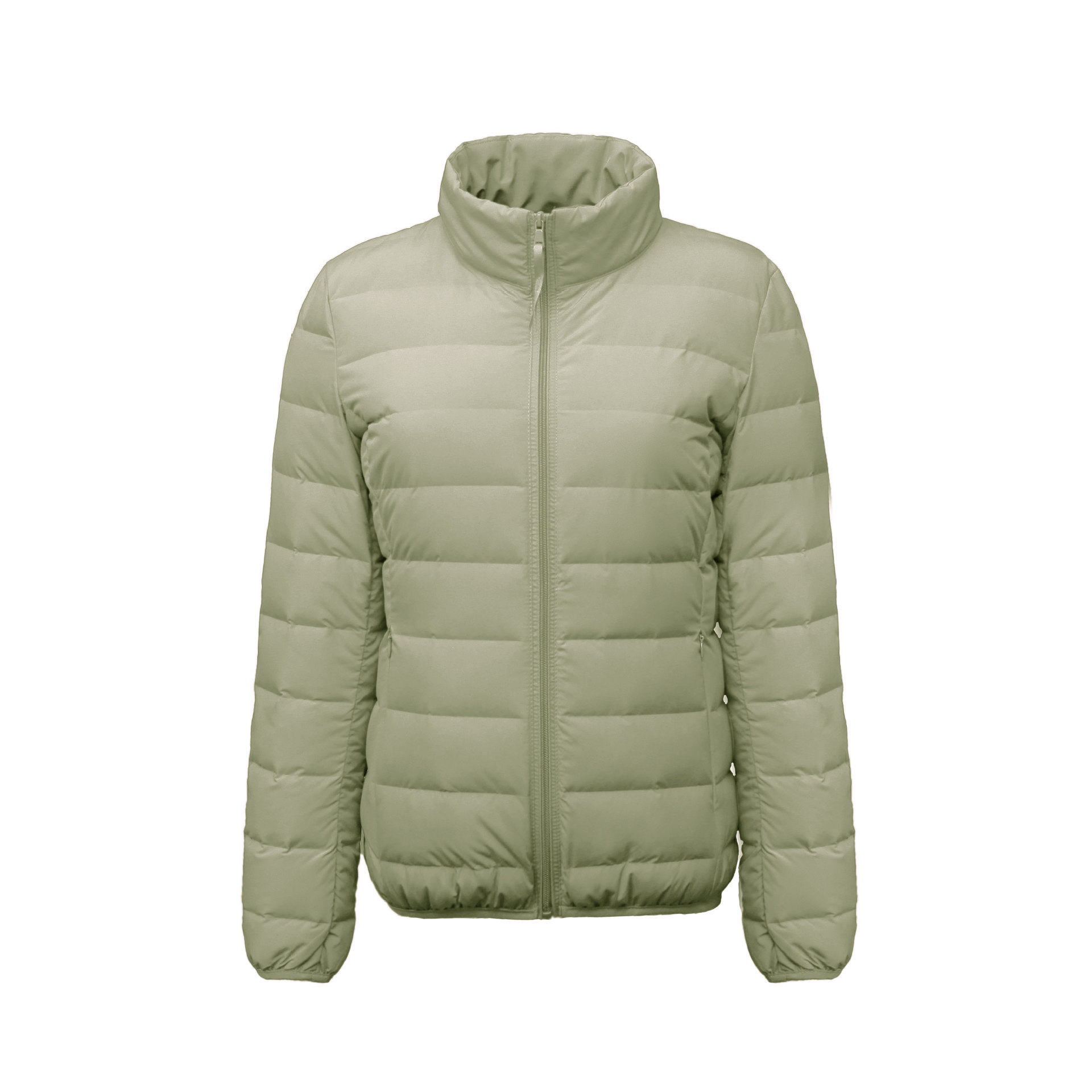 女式90绒纯色女装立领无缝压胶羽绒服短款大码外套 浅绿 S