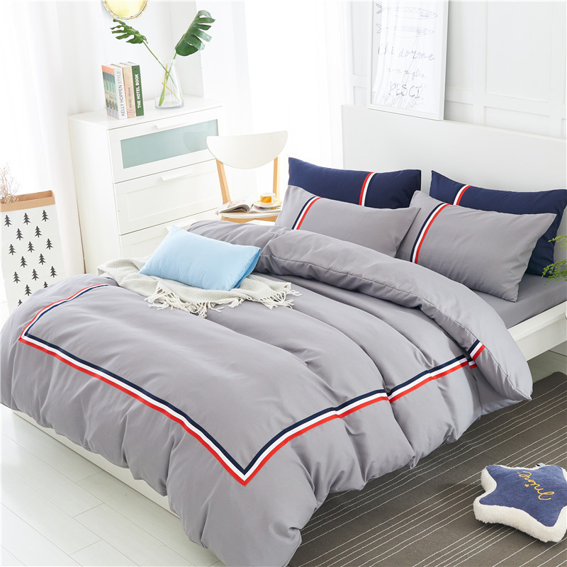 美帮汇四件套简约现代英伦风男士被套一米八床潮流床单 宿舍单人三件套 时尚灰 1.5四件套【被套适配150*200被芯】