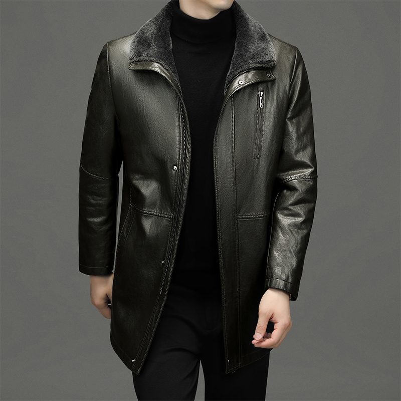免费试穿 海宁真皮加绒加厚皮衣男真皮山羊皮翻领皮毛一体春秋装中老年爸爸外套皮夹克2024冬装新款轻奢皮草真皮大码外套男装高清大图