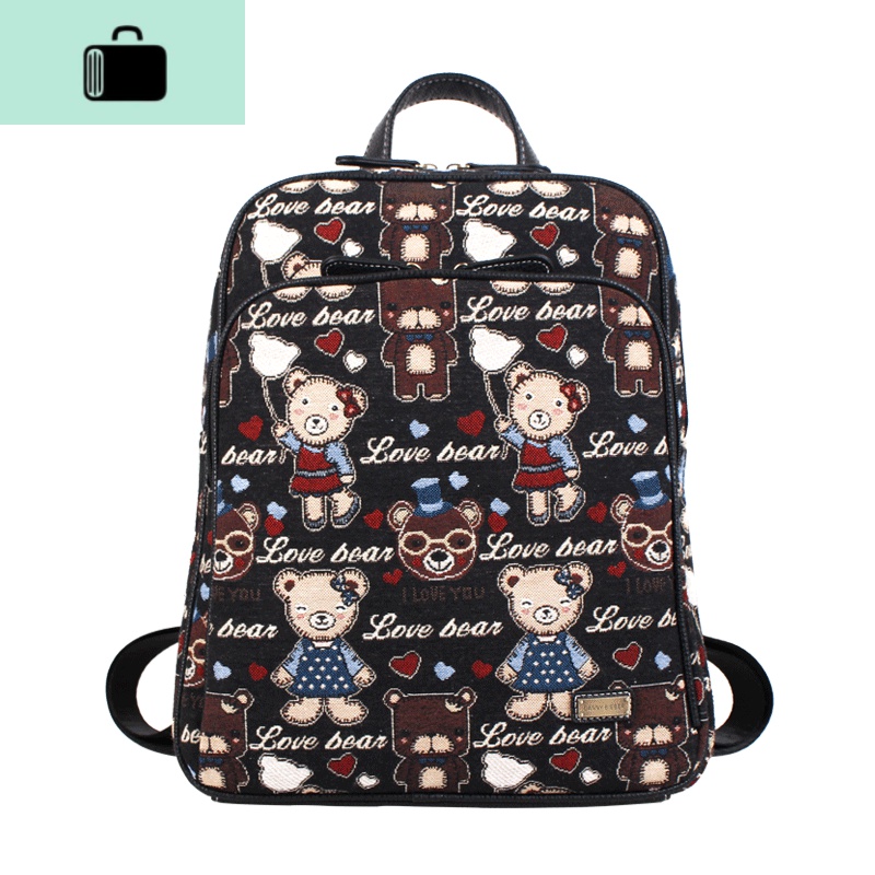 小熊原创布艺卡通休闲帆布双肩包背包电脑包书包时尚女包NEW LAKE DB6001-11