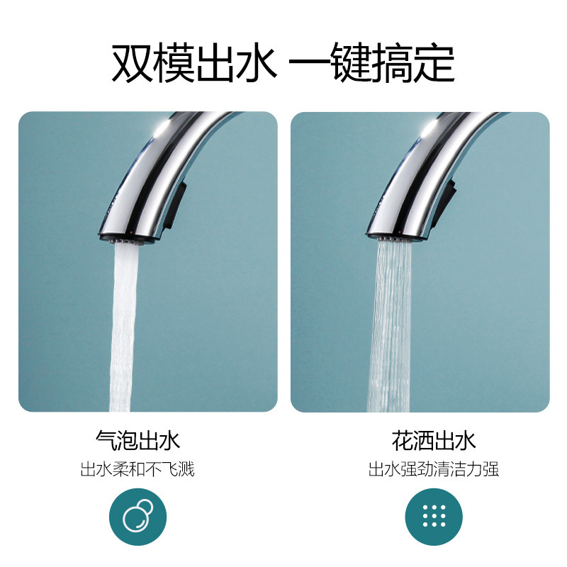 藤谷/TUNGO 厨房抽拉式水龙头冷热 304不锈钢洗菜盆水龙头防溅 精铜主体可旋转伸缩水槽卫浴龙头