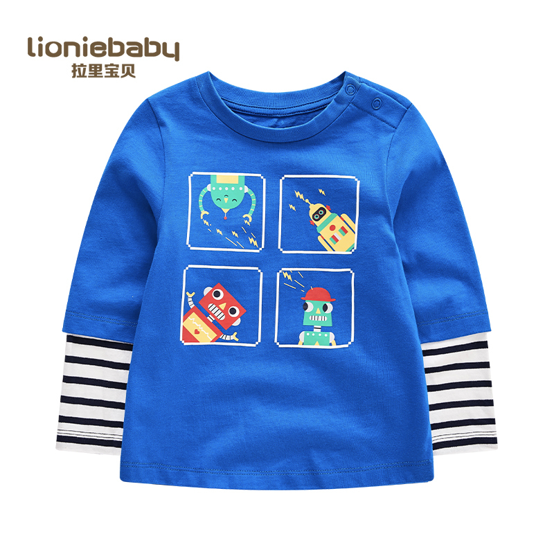 拉里宝贝Lioniebaby童装长袖T恤宝宝内搭袖口拼接长袖T恤纯棉卫衣2020春装新款男童L01WS018