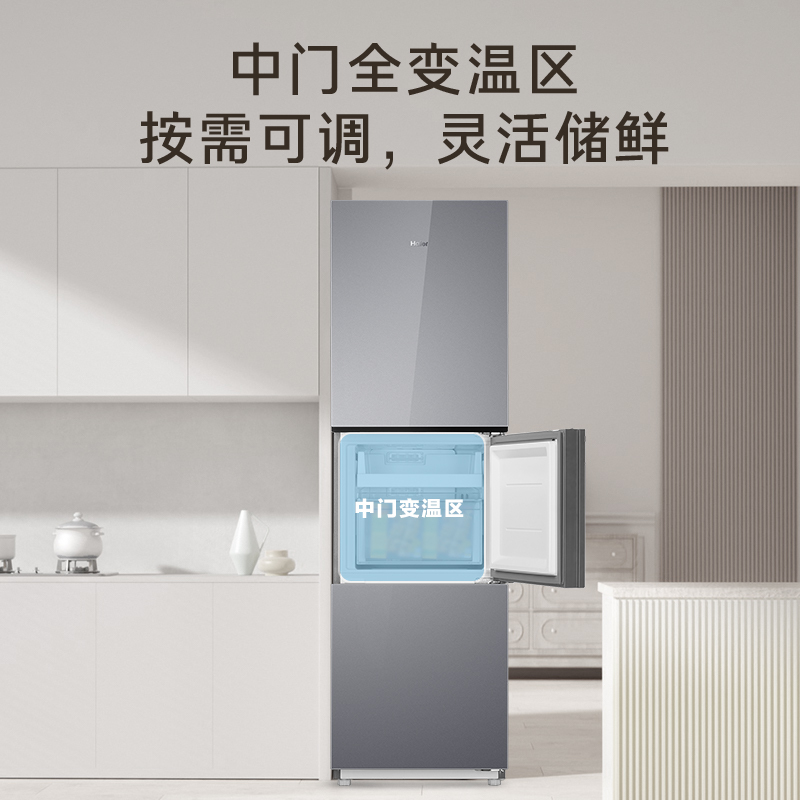 海尔(Haier) 251升无霜变频健康保鲜冰箱 简美三门 自然新鲜 一级变频 黑金净化BCD-251WGHC3E7AS高清大图