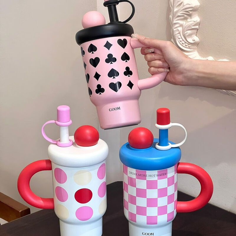 格沫巨无冰霸保温杯女生新款高颜值大容量水壶吸管水杯子礼物格沫想象系列冰霸杯(格纹款)