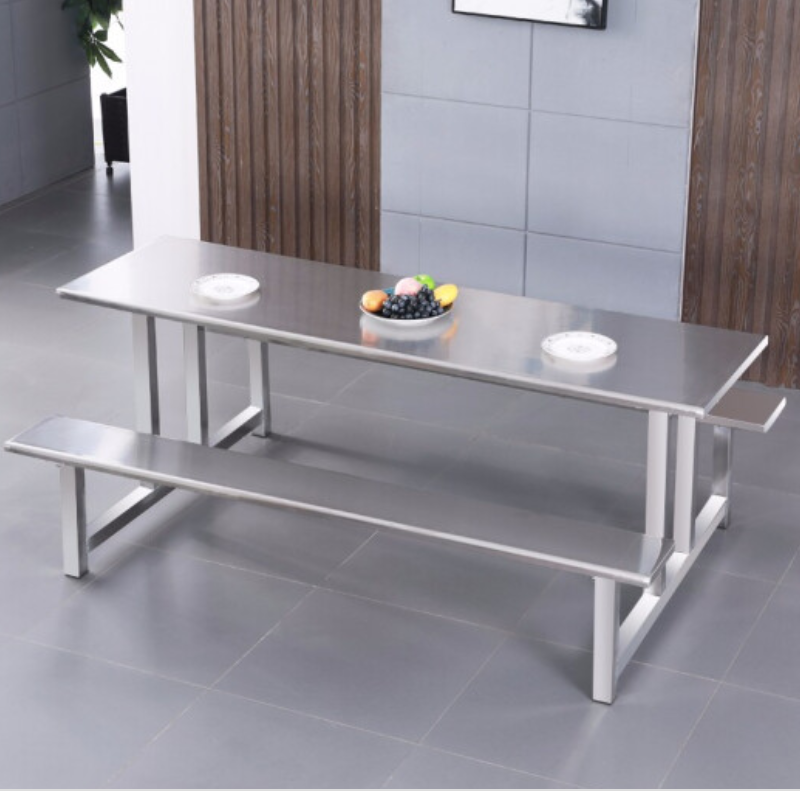 梦强餐桌椅组合饭桌快餐桌折叠不锈钢八人位mq-3019