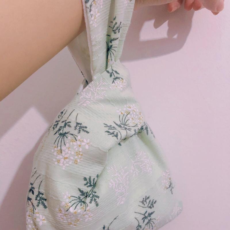 日式和风手挽袋手机钥匙手提包手腕女包袋手拿包女复古零钱收纳 清新草绿