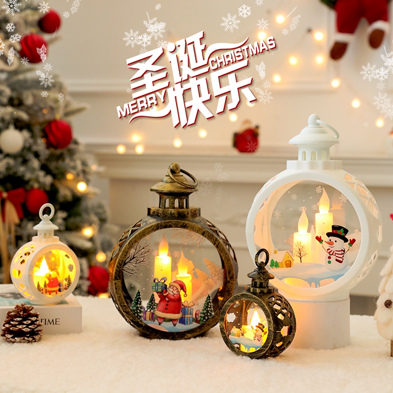 圣诞节礼物装饰复古发光手提灯小夜灯圣诞树氛围场景布置摆件3750高清大图