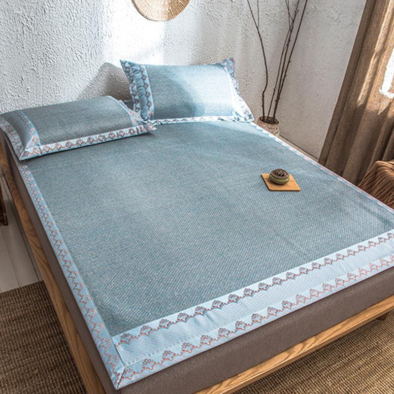 美帮汇藤席凉席子2/1.8m床双人1.5米夏季床笠款冰丝席席可折叠三件套 藤席-雾蓝 0.9m床