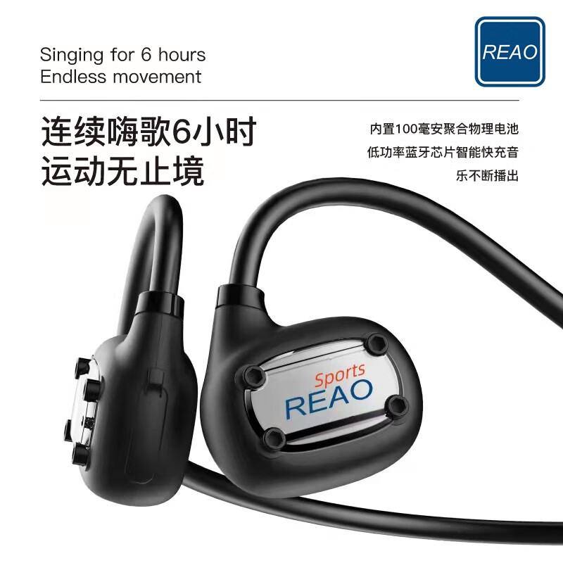 REAO 空气传导无线蓝牙耳机Y30 黑色高清大图