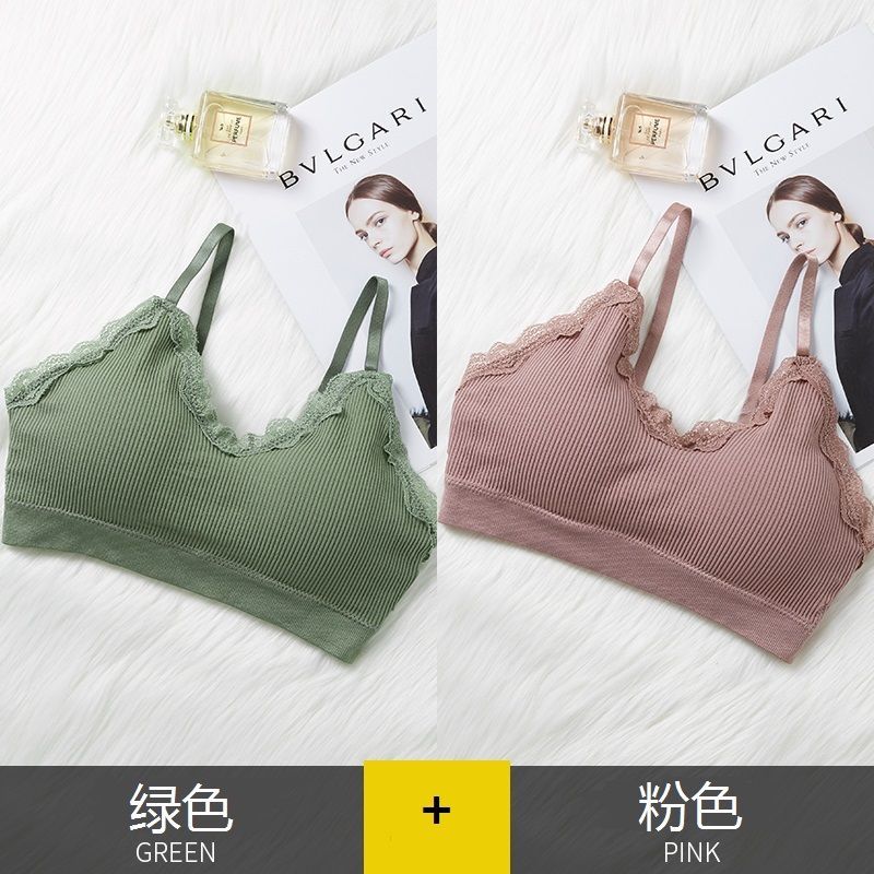 辞梅韩版少女学生蕾丝边无钢圈吊带打底背心女性感聚拢文胸运动内衣女