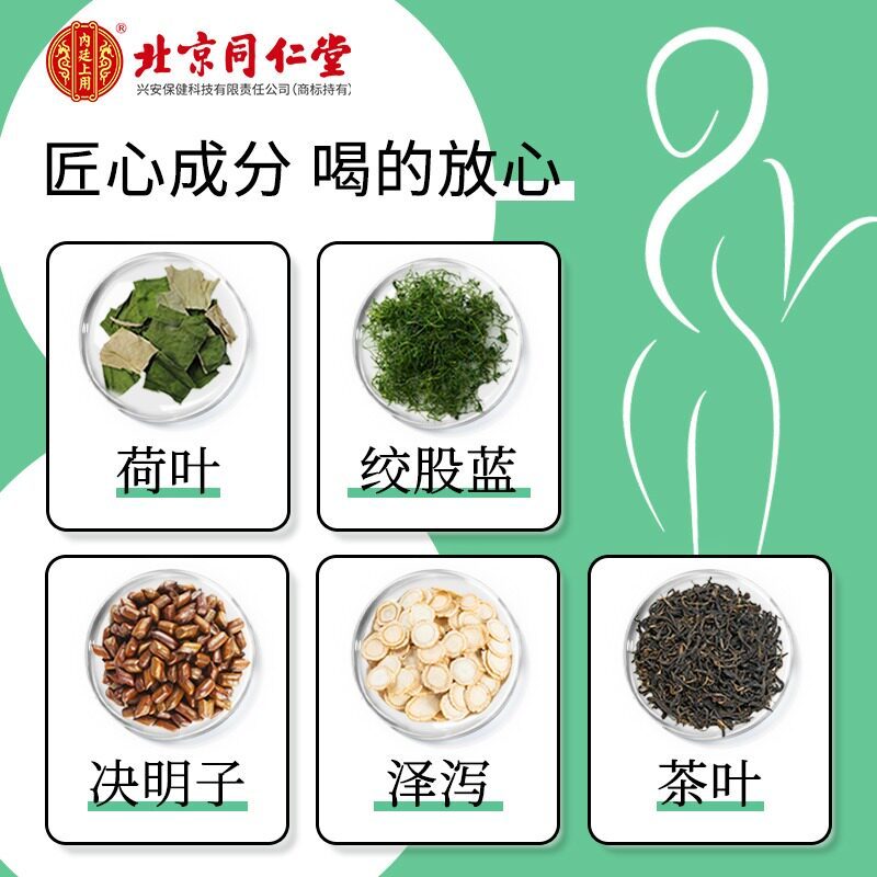 3盒北京同仁堂普洱荷叶茶女性男性减肥绞股蓝决明子泽泻体内脂肪养生茶饮泡水官方旗舰店高清大图