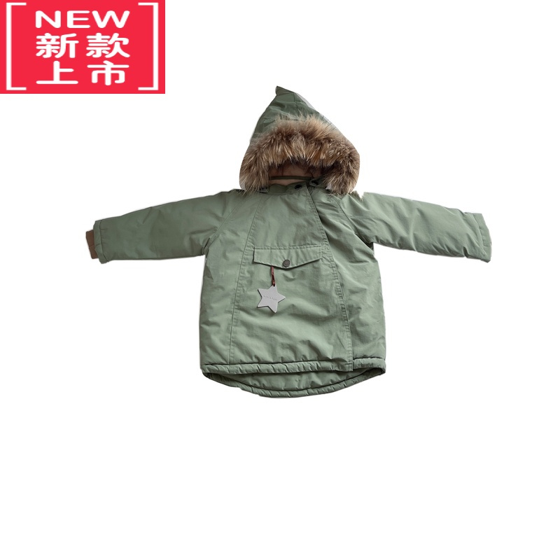 可莉允AnnieGirl秋冬新款男女童mat大毛领精灵帽厚夹克加绒外套宝宝棉服