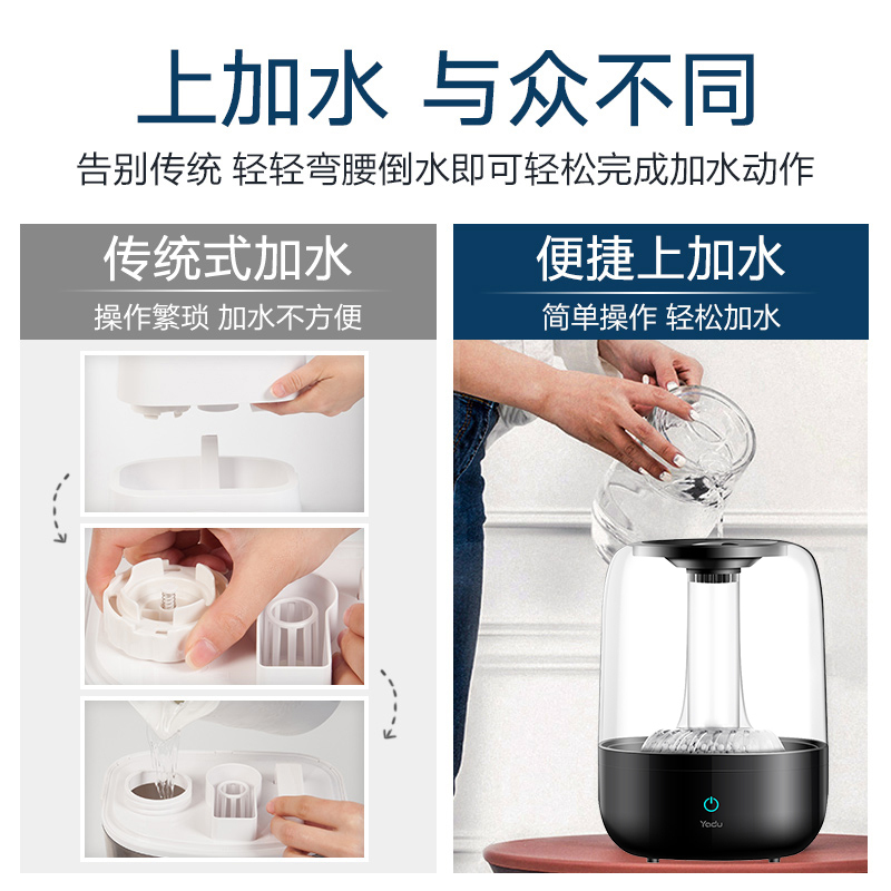 亚都(YADU)SC-S040黑色加湿器 2.5L大容量 上加水办公室卧室家用加湿