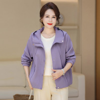 中老年妈妈装外套女时尚女装大码宽松衣服连帽中年人开衫显瘦女装 3XL(建议125-140斤） 紫色外套