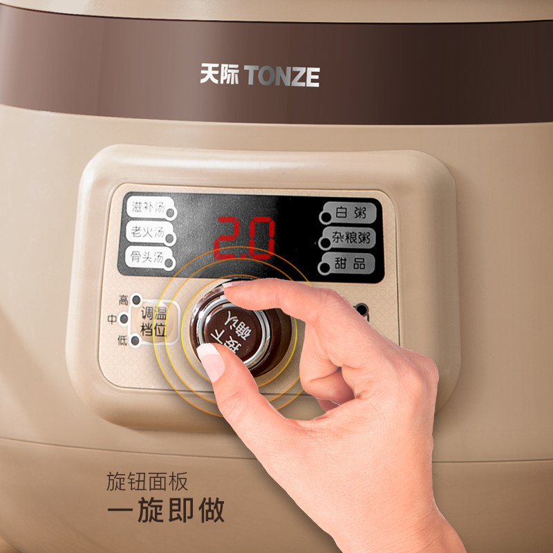 天际电炖锅DGD20-20EZWD家用紫砂内胆文火慢炖锅营养汤煲汤煮粥单胆BB粥炖盅银耳甜品多功能预约定时2-3L/2升