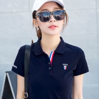 95棉 2021夏装绣花翻领t恤女短袖韩版运动衫上衣体恤宽松polo衫女