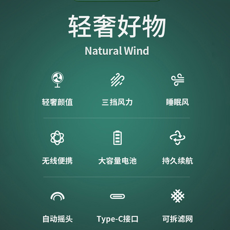 晶华 办公室用小风扇 多功能USB充电风扇台扇 学生宿舍床头车载 迷你静音手持便携电池式[充电款] N175