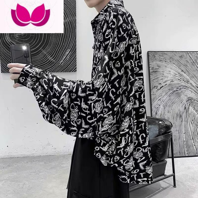 七斓网红很仙的花衬衫男潮宽松长袖夜店男装发型师衬衣小众设计感寸衫