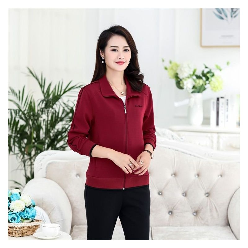 中老年女士外套上衣宽松春秋款运动服上衣休闲装妈妈短款运动上衣