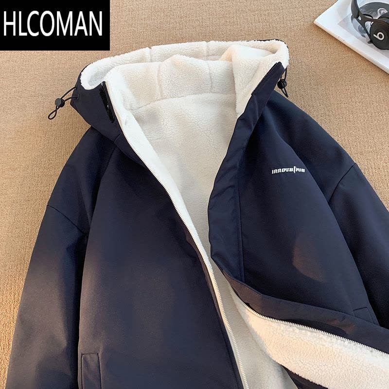 HLCOMAN双面穿羔绒棉衣外套男女冬季休闲宽松百搭情侣加绒p暖显瘦棉袄图片